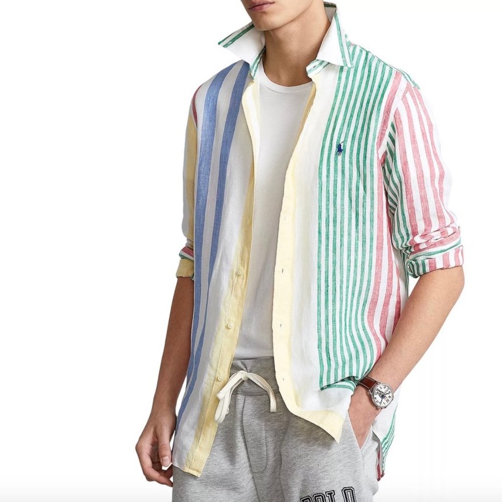 Polo Ralph Lauren Linen Stripe Classic Fit Button Down Shirt